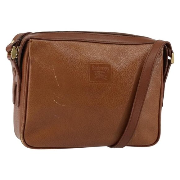 Authentic Burberrys Nova Check Shoulder Bag Leather Brown Gold